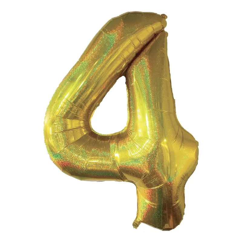Balon petrecere număr 4 aur holografic 110cm aluminiu