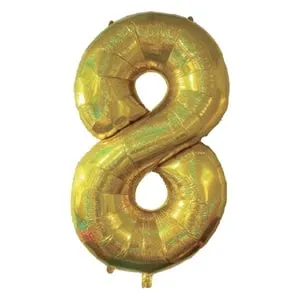 Balon Petrecere Holografic Cifra 8 Aurie Folie Aluminiu