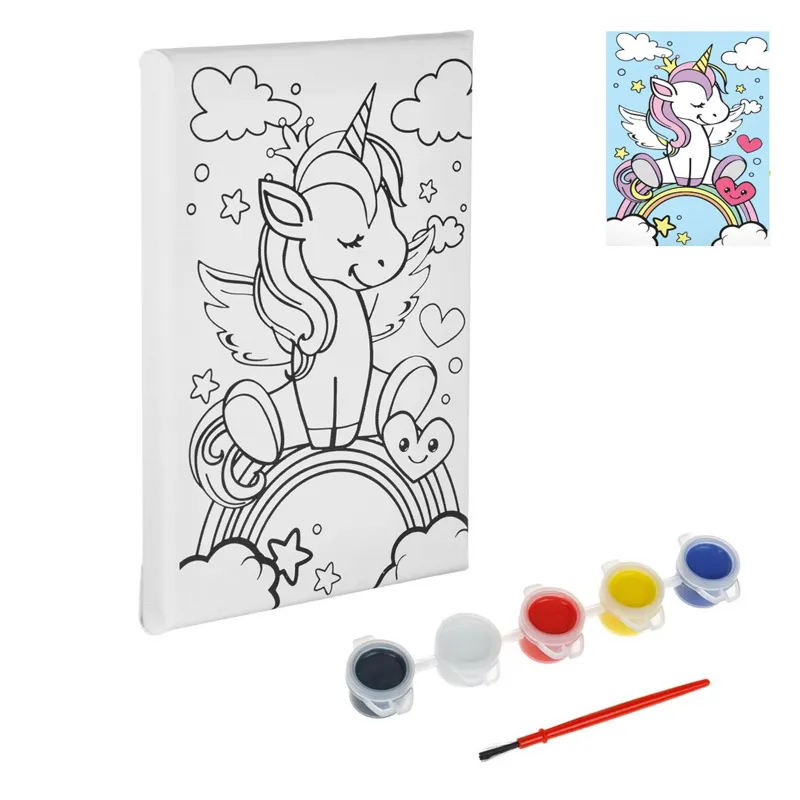 Set Pictură Canvas Unicorn 20x15 cm cu Vopsele Acrilice și Pensulă – poza 2