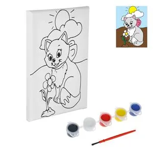 Set Pictura Canvas Pisică 20x15 cm cu Vopsele Acrilice și Pensulă