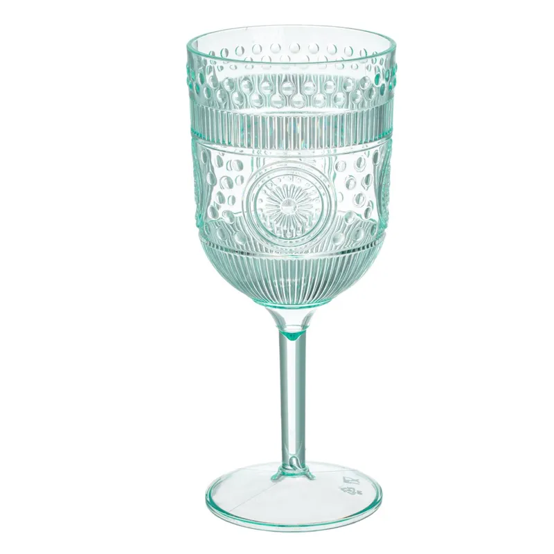 Pahar cu picior pentru vin, plastic, 430 ml, verde menta, model reliefat