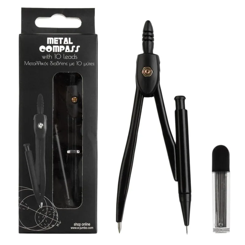 Set Compas Metalic Negru cu 10 Mine de Rezerva