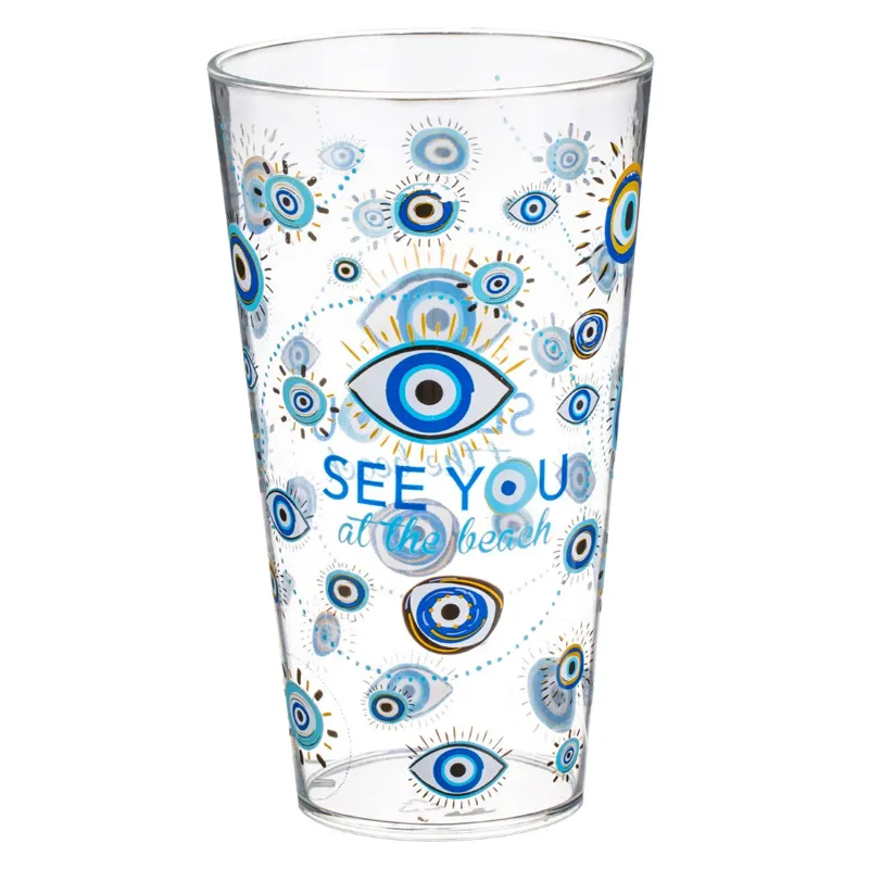 Pahar din plastic transparent cu imprimeu ochi, 600 ml