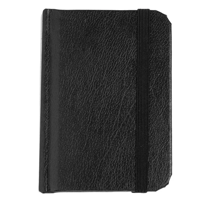Carnetel de notițe A7 negru din PU cu elastic, 100 file liniate