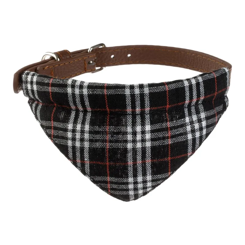 Zgardă bandana neagră cu carouri pentru câini, 45x1,5 cm (M)