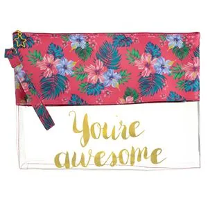 Portfard transparent cu model floral, 29x22cm, fucsia