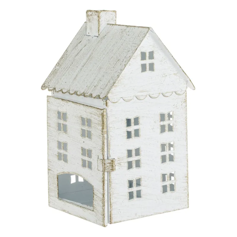Felinar Metalic Model Casă Alb Auriu Dimensiuni 9x9x16.2cm