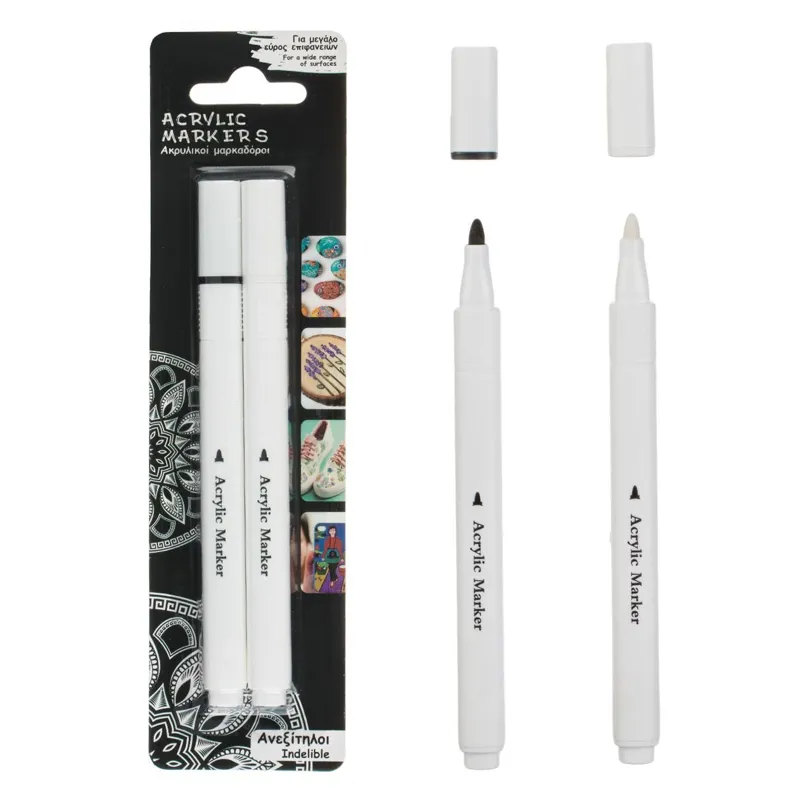 Set 2 Markere Permanente cu Vopsea Acrilică, Negru și Alb, Vârf 3.5 mm