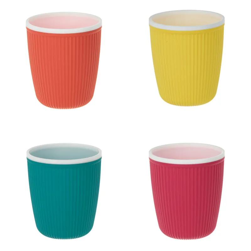 Set 4 Pahare din Plastic Multicolore cu Model Dungi, 400ml