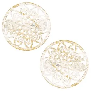 Brose Decorative pentru Perdele din Lemn - Model Flori Alb Aurie