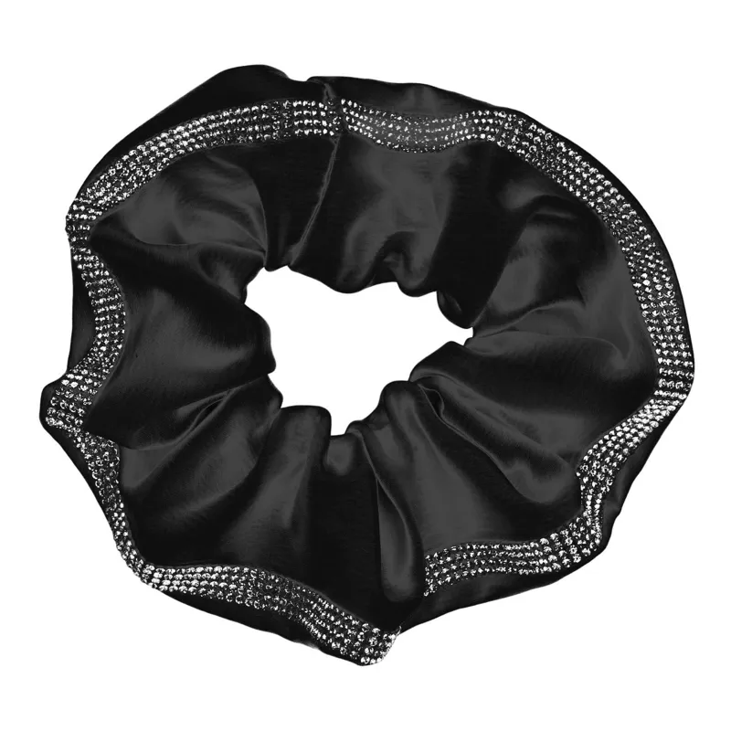 Elastic Textil Satinat Negru cu Strass pentru Femei