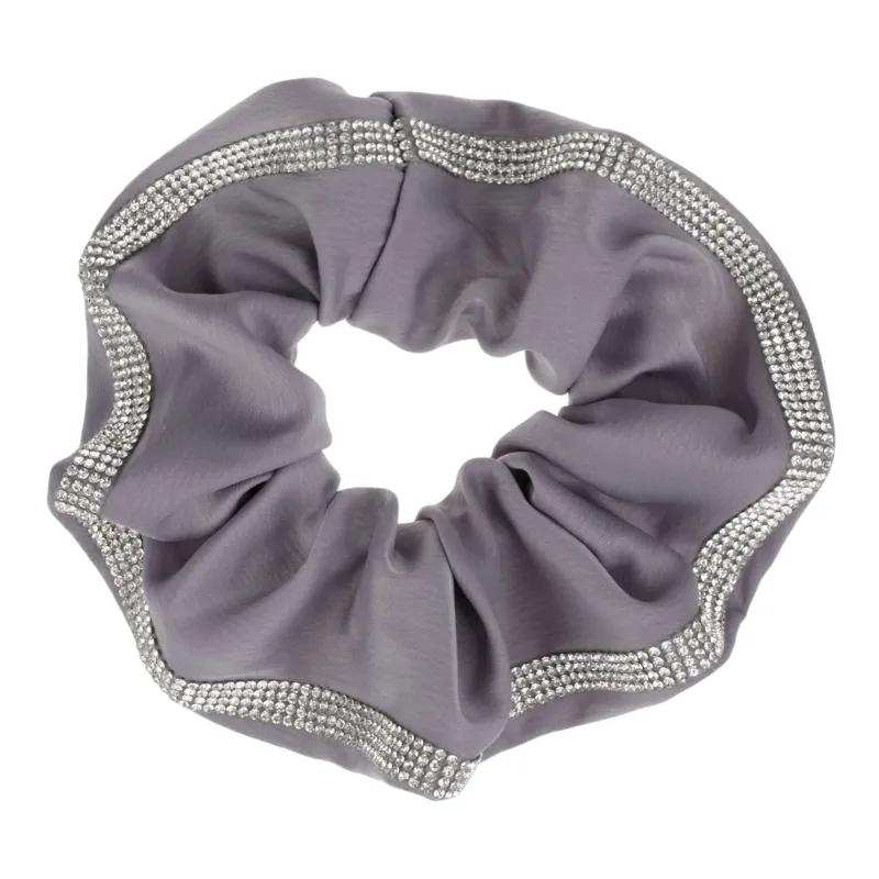 Elastic de păr textil satinat gri pal cu strass