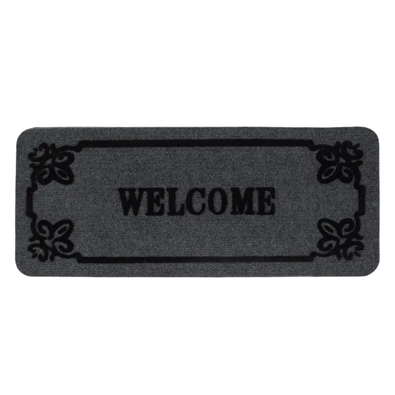 Covoraș textil pentru treaptă gri model Welcome 60x25cm