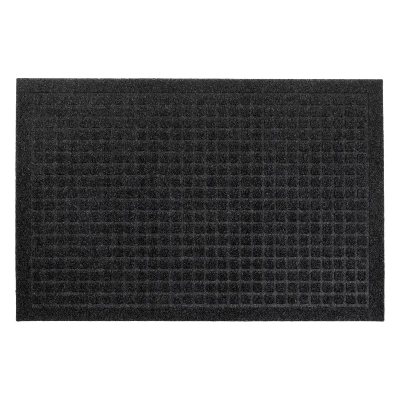 Covor de Ușă Negru cu Model Gri Reliefat cu Pătrate 60x40cm