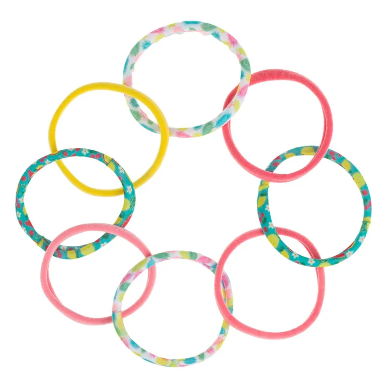 Elastice de par din frotte pentru copii, Set 8 buc, Multicolor, cu imprimeuri cu flori si fructe