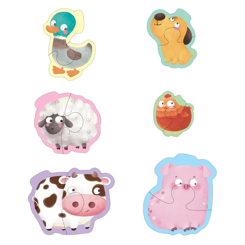 Puzzle cu 6 Animale de la Ferma pentru Bebelusi, 12 piese, Multicolor