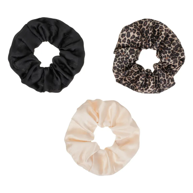 Set 3 elastice de păr textile satinate, model leopard, bej negru maro – poza 2