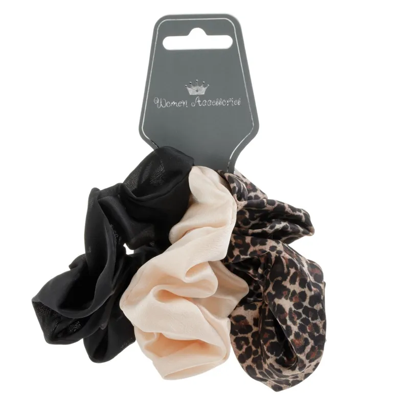 Set 3 elastice de păr textile satinate, model leopard, bej negru maro – poza 3
