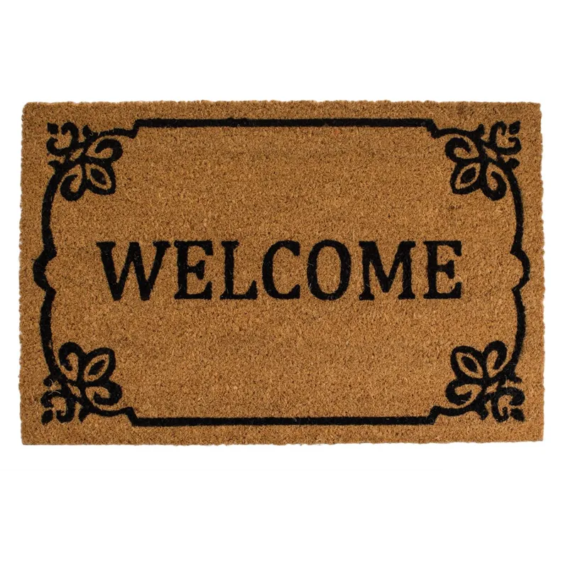 Covoraș intrare maro cu margine neagră și mesaj Welcome 60x40 cm
