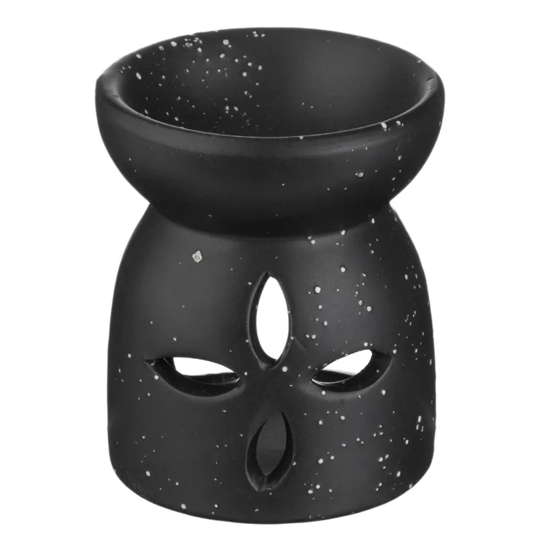 Suport Ceramic Negru Mat cu Model Floare pentru Ulei Parfumat