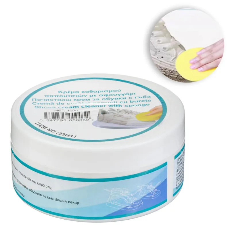 Crema cu Burete pentru Curatat Pantofi, 100g, Alba