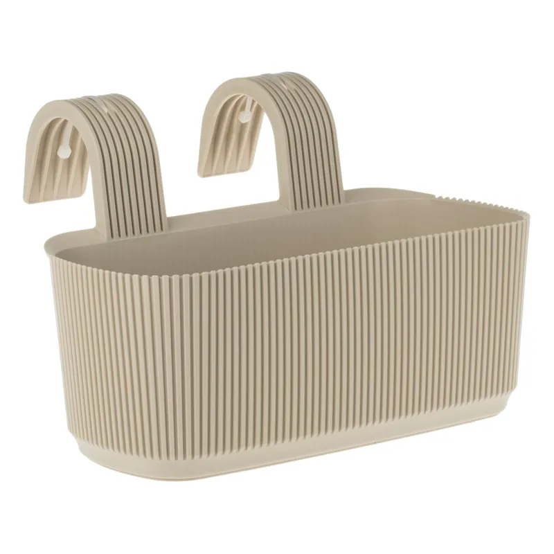 Jardinieră Plastic Bej cu Dungi Reliefate pentru Balustradă – poza 2