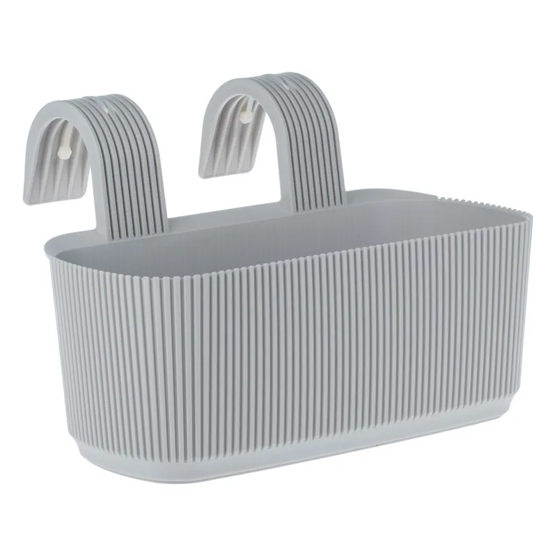 Jardinieră din Plastic Gri cu Dungi Reliefate pentru Balustradă
