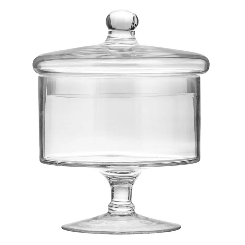 Borcan de sticlă transparent pentru bomboane cu capac și picior
