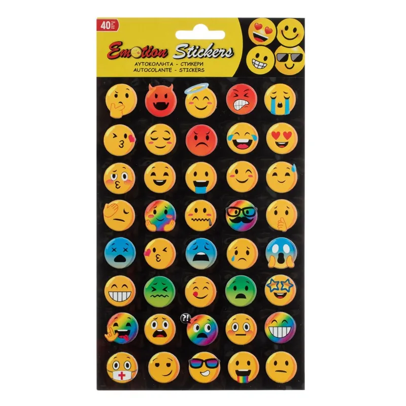 Autocolante cu Emoții și Curcubeu, Set de 40 Stikere Faciale