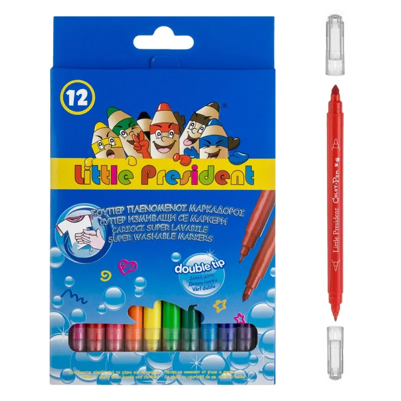 Set Carioci Double Tip, 12 Bucati, Lavabile, Multicolor