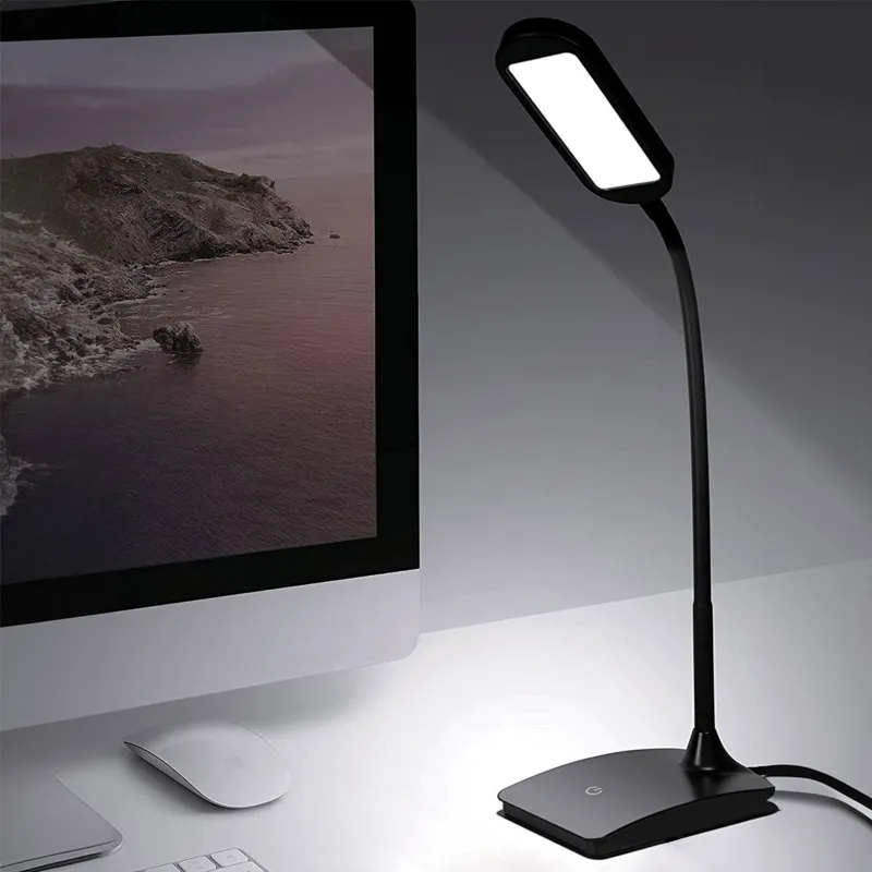 Lampă de birou LED cu funcție tactilă și port USB, neagră