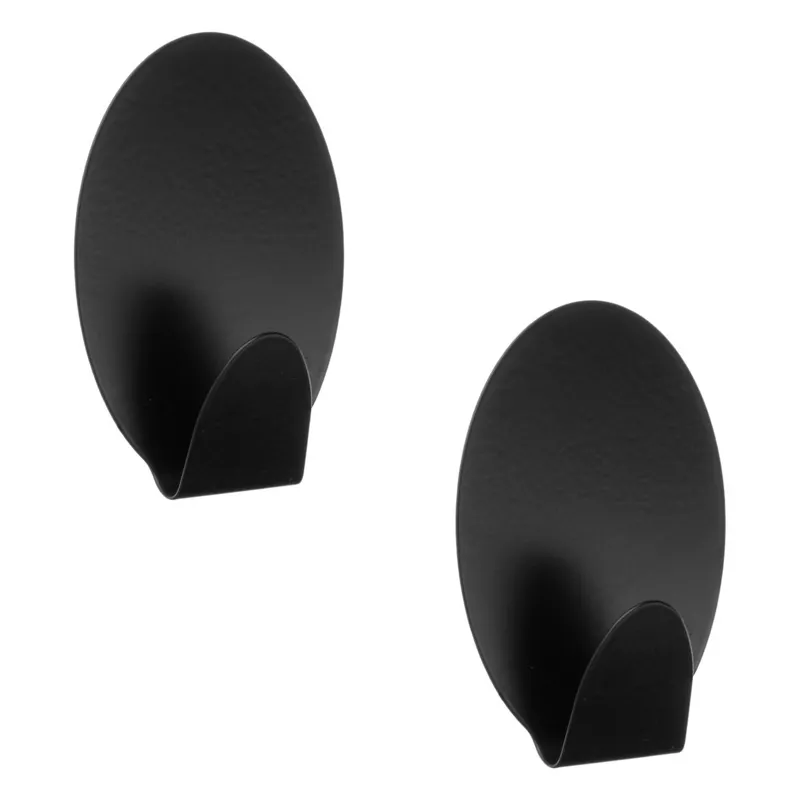 Cârlige autocolante metalice ovale, negre, 4x7 cm, set de 2 bucăți