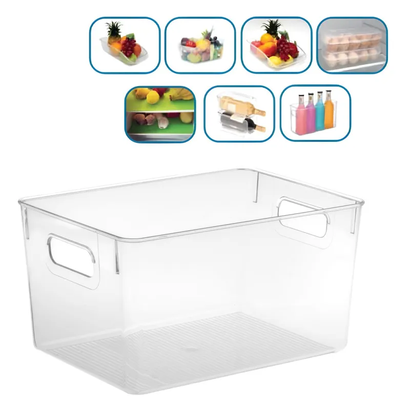Cutie Organizator Plastic Transparent cu Mânere pentru Frigider și Congelator