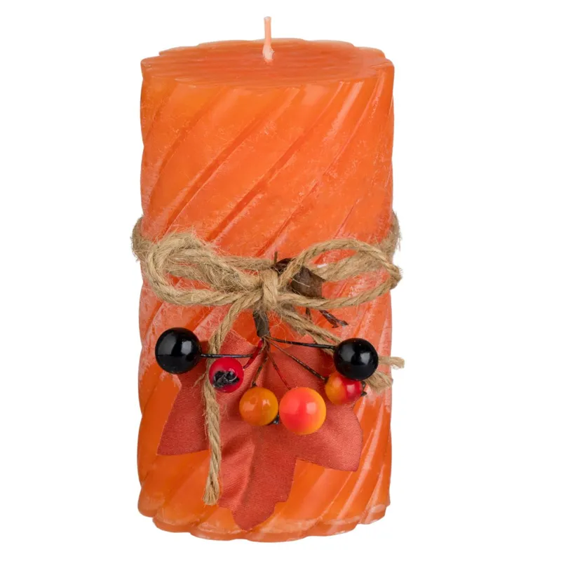 Lumânare Decorativă Portocalie Reliefată cu Berries și Frunze, Parafină