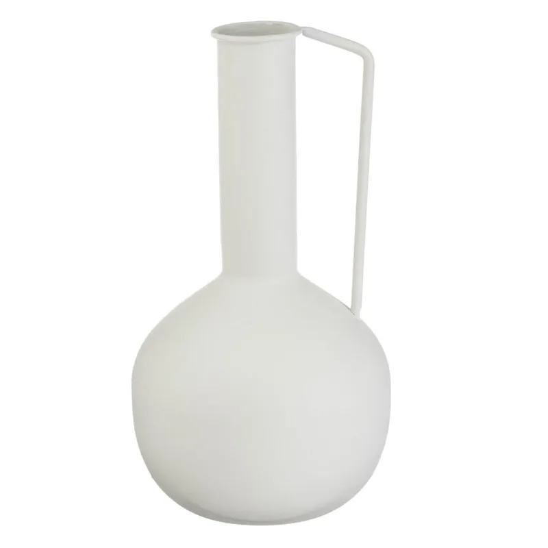 Vază metalică ecru mată cu un mâner, model Ulcior, Ø14x26.5cm