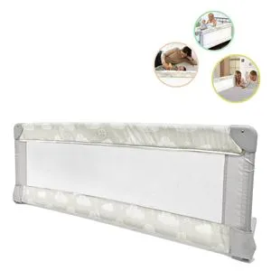 Barieră de protecție pliabilă pentru pat, 120x43.5 cm, model stele și nori, alb