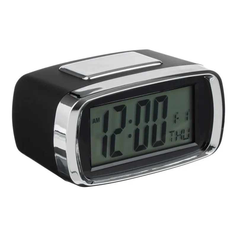 Ceas de Masă cu Alarmă și Calendar Negru Argintiu