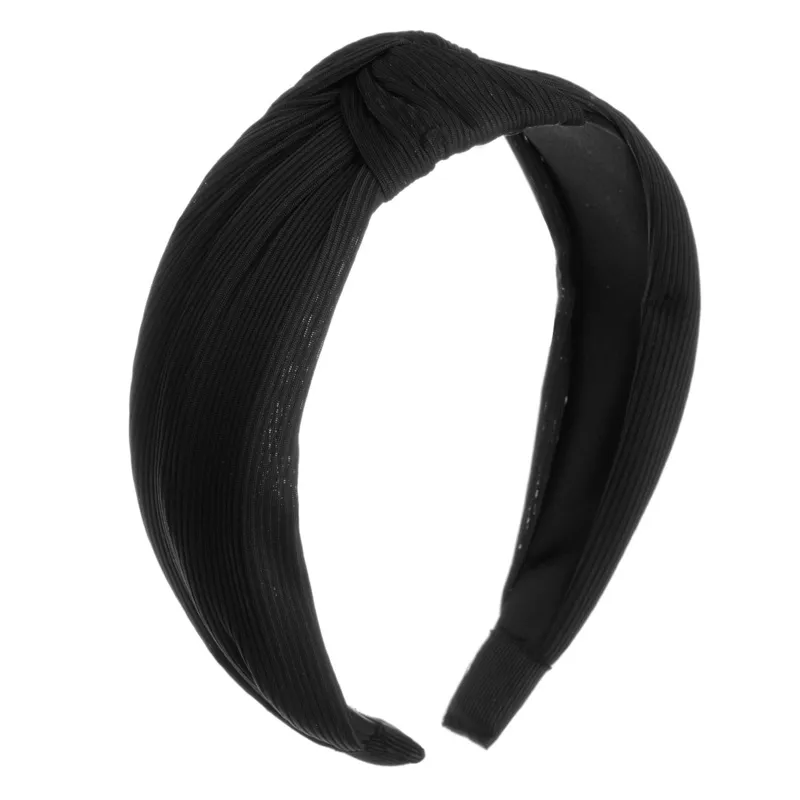 Coroniță lată pentru păr, textură ribbed, neagră, cu nod, pentru femei