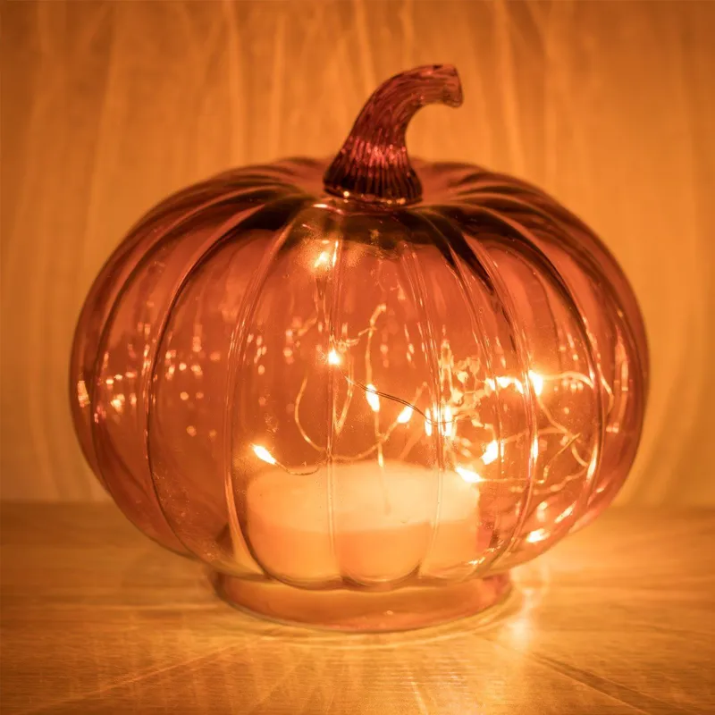 Dovleac Decorativ din Sticlă cu LED pentru Halloween