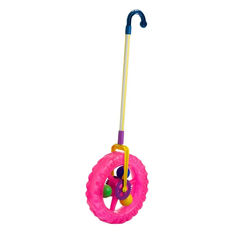Roată de împins din plastic, Fucsia, cu maner, Ø24x74cm