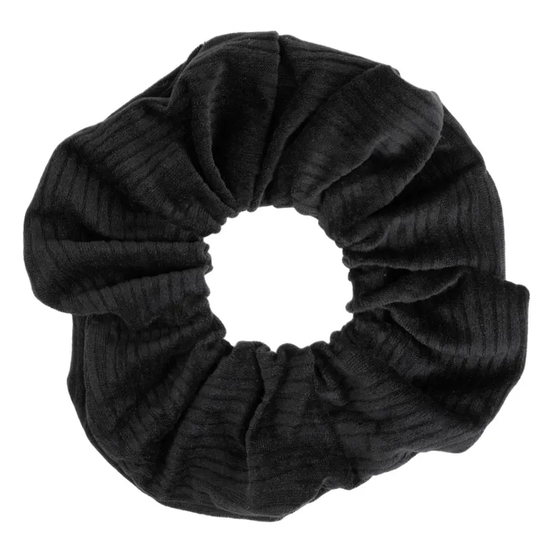 Elastic de par catifelat cu textura ribbed negru pentru păr