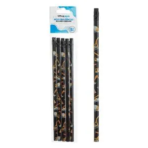 Set Creioane cu Radiera, Model Vehicule de Construcție, 5 buc, Negru