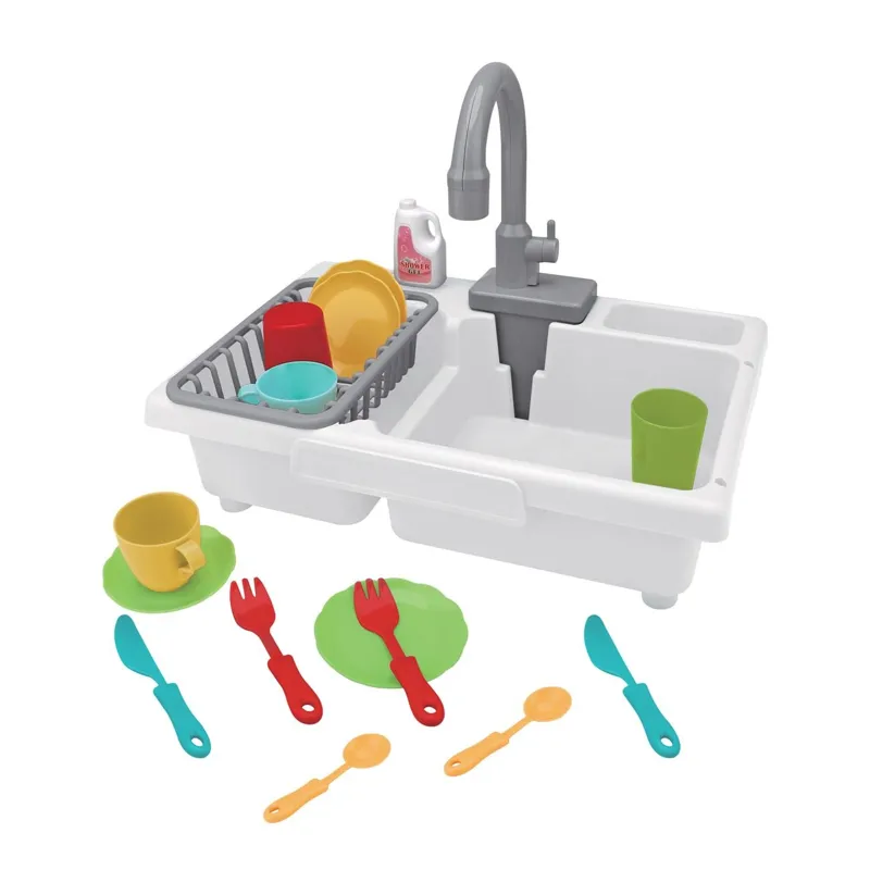 Set de Joacă Bucătărie cu Chiuvetă și Aragaz, Alb, Plastic, Include Accesorii