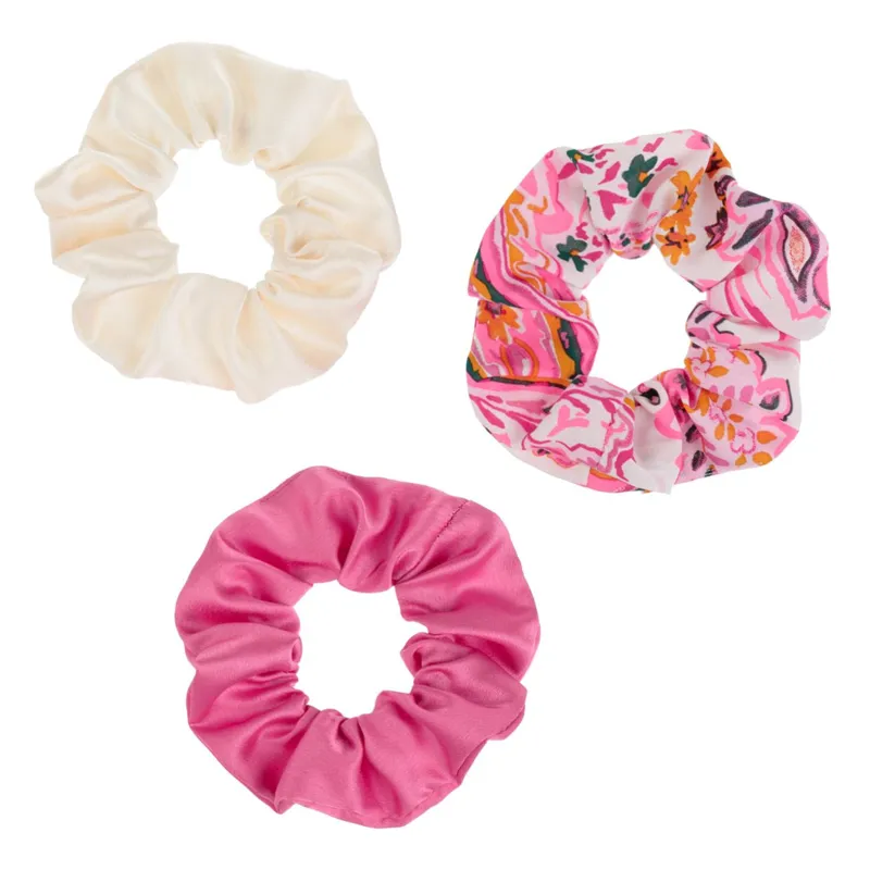 Elastice de păr satinate pentru copii, Set 3 buc, Fucsia, Ecru și Floral