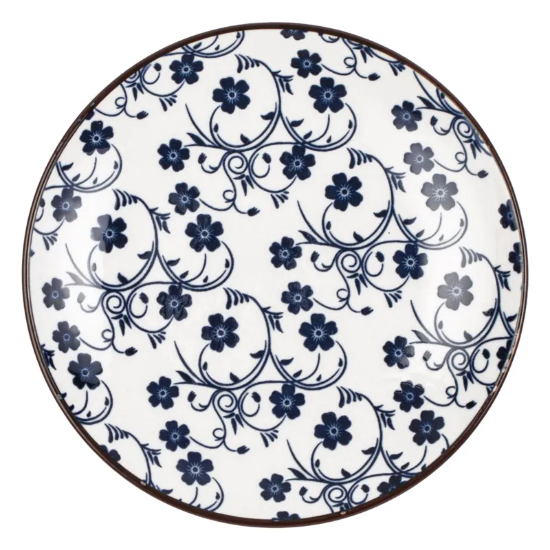Farfurie porțelan alb cu model floral albastru pentru desert Ø15cm