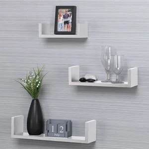 Set 3 Rafturi Suspendate MDF Albe pentru Perete, Design Modern