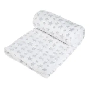 Patura Alba din Imitatie de Blana Sherpa Alba cu Stele Gri pentru Bebelusi 140x110cm – poza 2