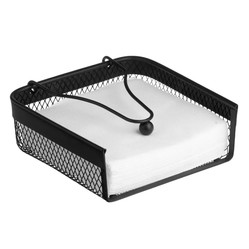 Suport Metalic Negru cu Clips pentru Șervețele de Masă, 18.5x18.5x6.5cm