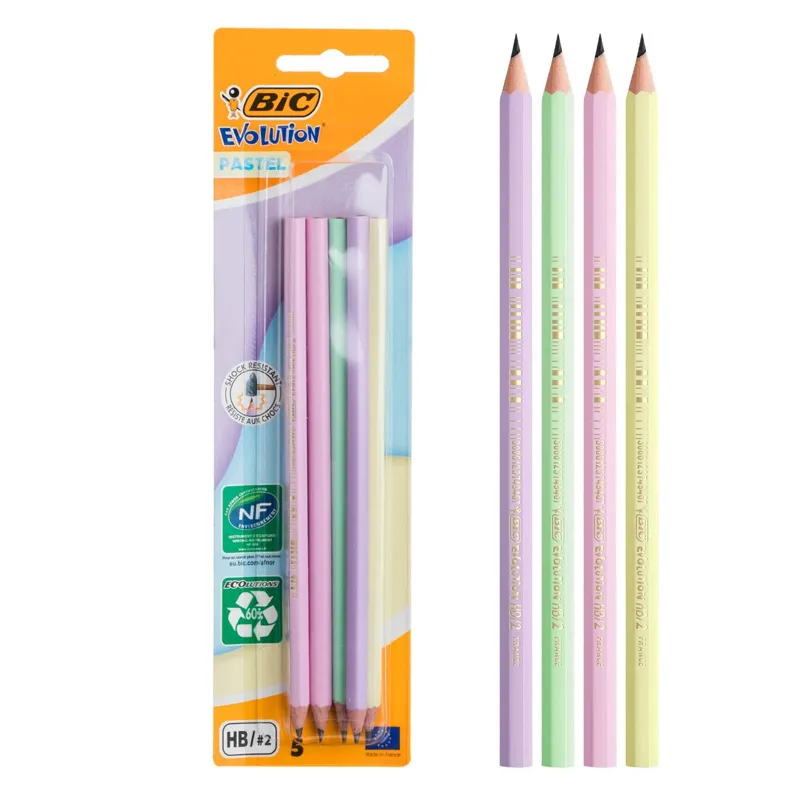 Set 5 creioane HB cu miez moale, culori pastelate, formă hexagonală