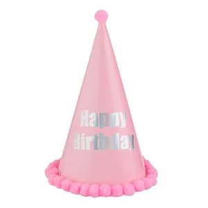 Coif de Petrecere Roz Pastel cu Pompon si Mesaj Irizat, 28 cm